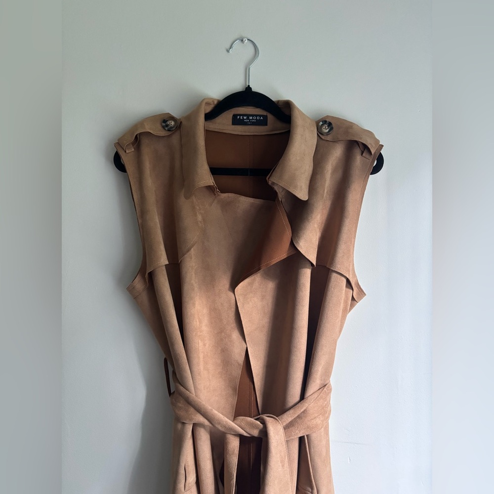 Vegan Leather Sleeveless Trench Coat